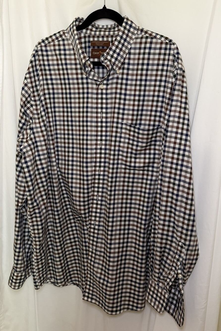 Oak Hill Button Down Mens Blue Brown Plaid Long Slv Continuous Comfort Cool XLT